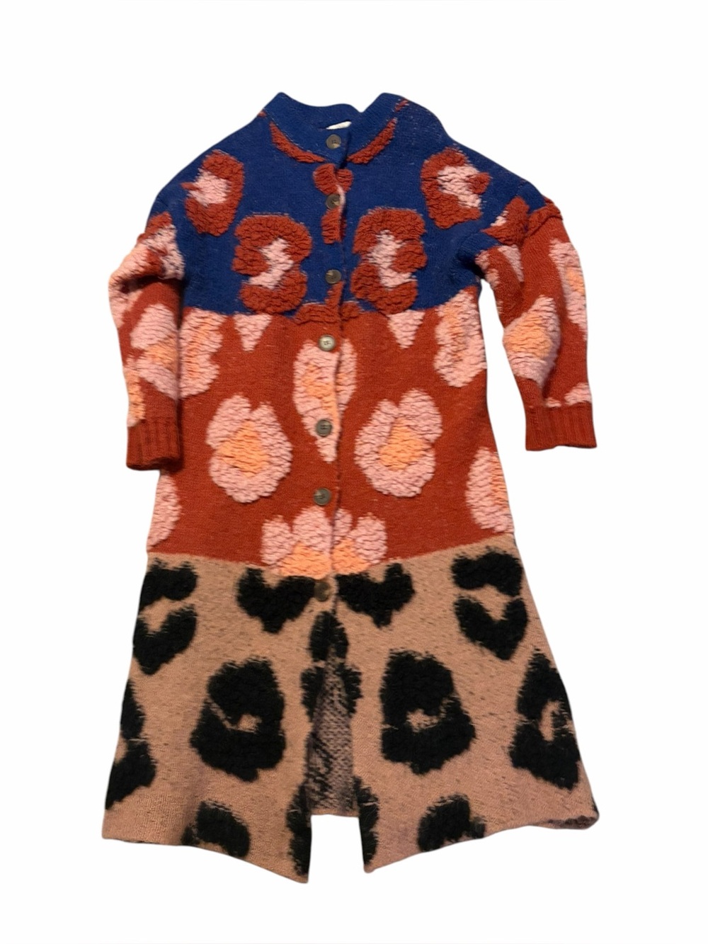 FATE Mixed Print Floral Leopard Print Sweater Coat